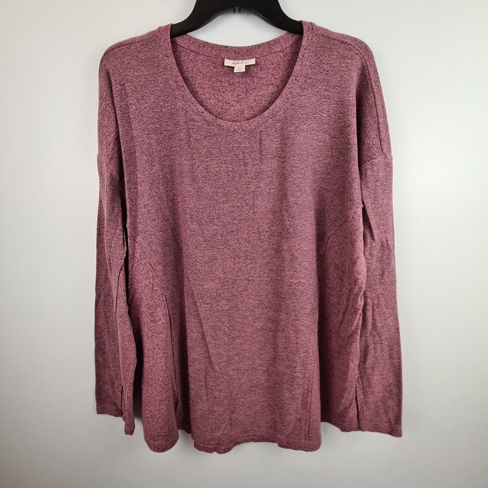 Style & Co Womens XL Mauve Pink Heathered Knit Long Sleeve Scoop Neck Top